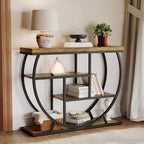 Table console industrielle à 4 niveaux avec cadre en métal semi-circulaire, pieds réglables et étagère ouverte, table de canapé pour salon, couloir, entrée