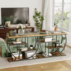 Table console industrielle à 4 niveaux avec cadre en métal semi-circulaire, pieds réglables et étagère ouverte, table de canapé pour salon, couloir, entrée
