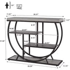 Table console industrielle à 4 niveaux avec cadre en métal semi-circulaire, pieds réglables et étagère ouverte, table de canapé pour salon, couloir, entrée