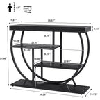 Table console industrielle à 4 niveaux avec cadre en métal semi-circulaire, pieds réglables et étagère ouverte, table de canapé pour salon, couloir, entrée