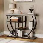 Table console industrielle à 4 niveaux avec cadre en métal semi-circulaire, pieds réglables et étagère ouverte, table de canapé pour salon, couloir, entrée