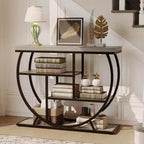 Table console industrielle à 4 niveaux avec cadre en métal semi-circulaire, pieds réglables et étagère ouverte, table de canapé pour salon, couloir, entrée