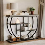 Table console industrielle à 4 niveaux avec cadre en métal semi-circulaire, pieds réglables et étagère ouverte, table de canapé pour salon, couloir, entrée