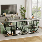 Table console industrielle à 4 niveaux avec cadre en métal semi-circulaire, pieds réglables et étagère ouverte, table de canapé pour salon, couloir, entrée