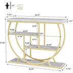 Table console industrielle à 4 niveaux avec cadre en métal semi-circulaire, pieds réglables et étagère ouverte, table de canapé pour salon, couloir, entrée
