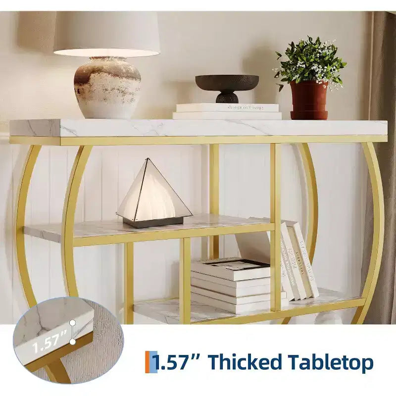 Table console industrielle à 4 niveaux avec cadre en métal semi-circulaire, pieds réglables et étagère ouverte, table de canapé pour salon, couloir, entrée