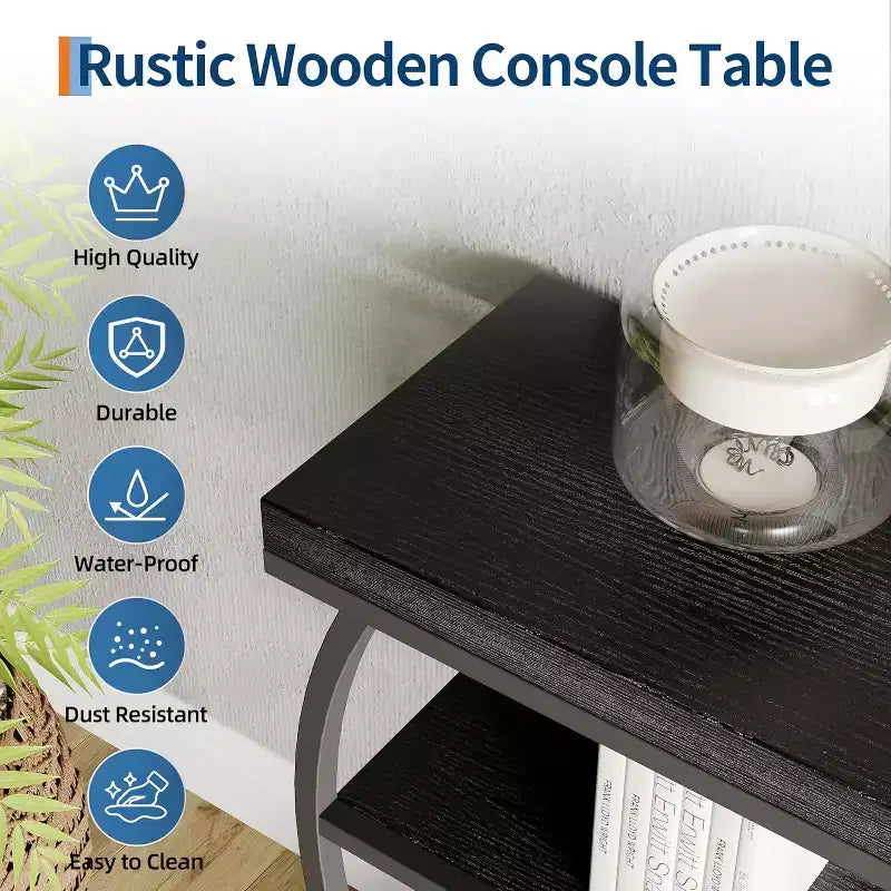 Table console industrielle à 4 niveaux avec cadre en métal semi-circulaire, pieds réglables et étagère ouverte, table de canapé pour salon, couloir, entrée