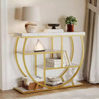 Table console industrielle à 4 niveaux avec cadre en métal semi-circulaire, pieds réglables et étagère ouverte, table de canapé pour salon, couloir, entrée