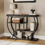 Table console industrielle à 4 niveaux avec cadre en métal semi-circulaire, pieds réglables et étagère ouverte, table de canapé pour salon, couloir, entrée