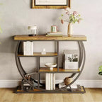 Table console industrielle à 4 niveaux avec cadre en métal semi-circulaire, pieds réglables et étagère ouverte, table de canapé pour salon, couloir, entrée