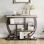 Table console industrielle à 4 niveaux avec cadre en métal semi-circulaire, pieds réglables et étagère ouverte, table de canapé pour salon, couloir, entrée