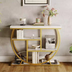 Table console industrielle à 4 niveaux avec cadre en métal semi-circulaire, pieds réglables et étagère ouverte, table de canapé pour salon, couloir, entrée