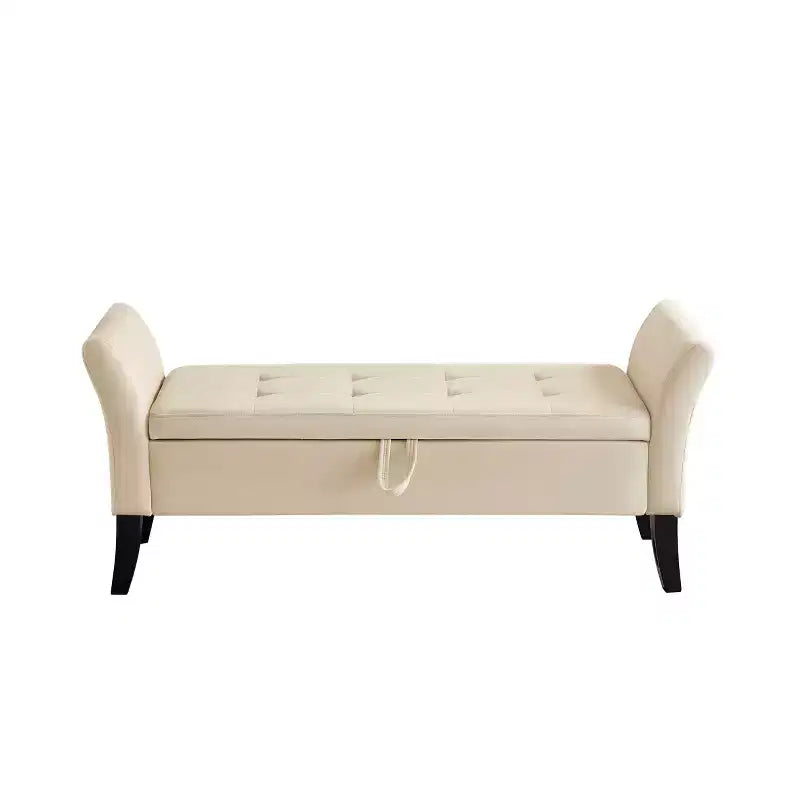 Banc de lit Furniliving 51,5 po avec rangement, tapissé de velours capitonné, avec pieds en bois massif noir, pour chambre/entrée