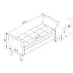Banc de lit Furniliving 51,5 po avec rangement, tapissé de velours capitonné, avec pieds en bois massif noir, pour chambre/entrée