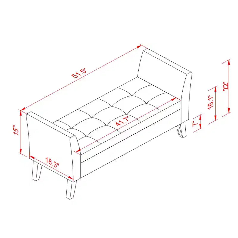 Banc de lit Furniliving 51,5 po avec rangement, tapissé de velours capitonné, avec pieds en bois massif noir, pour chambre/entrée