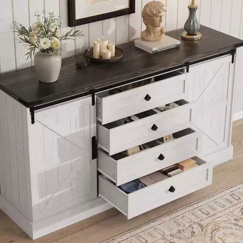 Meuble de bar à café Acekool Farmhouse, buffet 58,66" avec tiroirs, portes coulissantes pour cuisine ou salon