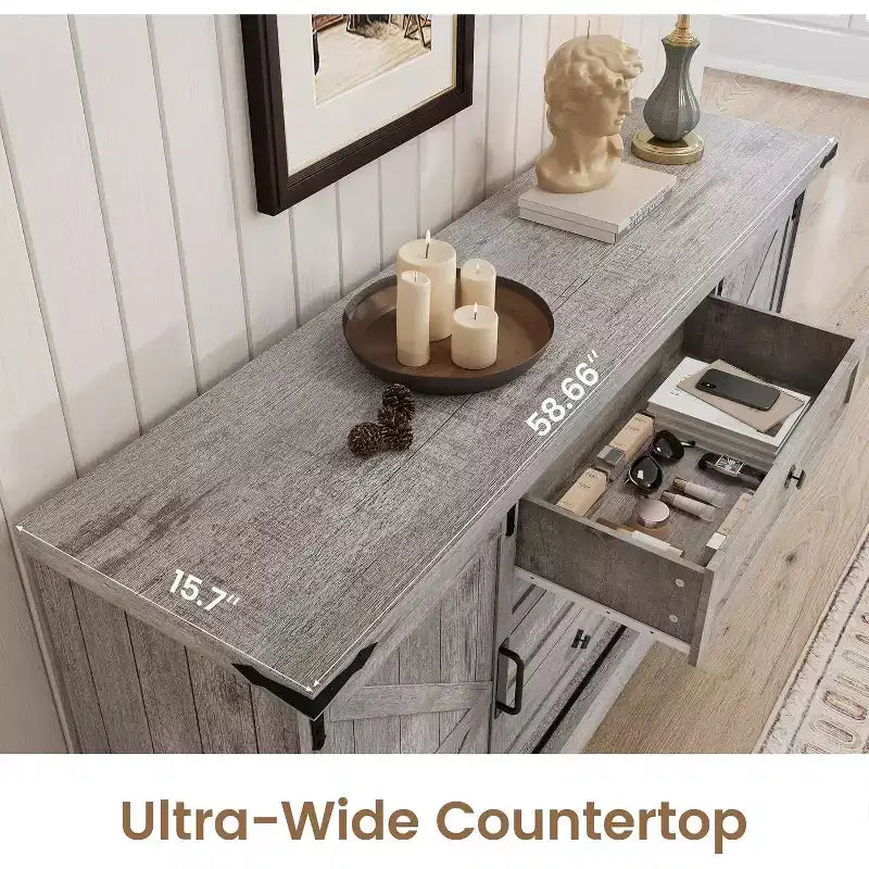 Meuble de bar à café Acekool Farmhouse, buffet 58,66" avec tiroirs, portes coulissantes pour cuisine ou salon