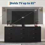 Meuble TV 9 tiroirs avec espace TV intégré, grand meuble de rangement pour téléviseurs à écran plat jusqu'à 85 pouces, meuble multimédia multifonctionnel pour salon