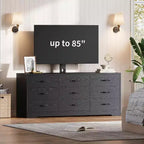 Meuble TV 9 tiroirs avec espace TV intégré, grand meuble de rangement pour téléviseurs à écran plat jusqu'à 85 pouces, meuble multimédia multifonctionnel pour salon