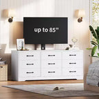 Meuble TV 9 tiroirs avec espace TV intégré, grand meuble de rangement pour téléviseurs à écran plat jusqu'à 85 pouces, meuble multimédia multifonctionnel pour salon