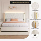 Cadre de lit rembourré, lit queen-size avec 4 tiroirs de rangement, plateforme en velours avec tête de lit à oreilles, sommier tapissier non requis, silencieux, montage facile