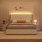 Cadre de lit rembourré, lit queen-size avec 4 tiroirs de rangement, plateforme en velours avec tête de lit à oreilles, sommier tapissier non requis, silencieux, montage facile