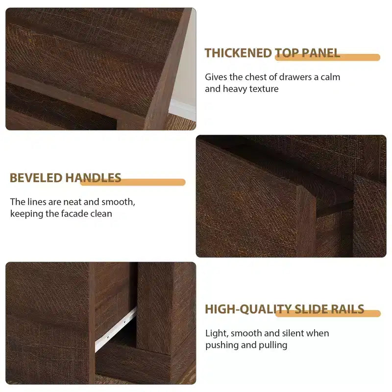 Commode 6 tiroirs pour chambre à coucher, commode moderne de style milieu de siècle avec 2 étagères ouvertes, commode double en bois de 119 cm de large, meuble TV pour placard, salon