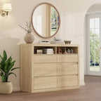 Commode 6 tiroirs pour chambre à coucher, commode moderne de style milieu de siècle avec 2 étagères ouvertes, commode double en bois de 119 cm de large, meuble TV pour placard, salon