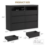 Commode 6 tiroirs pour chambre à coucher, commode moderne de style milieu de siècle avec 2 étagères ouvertes, commode double en bois de 119 cm de large, meuble TV pour placard, salon