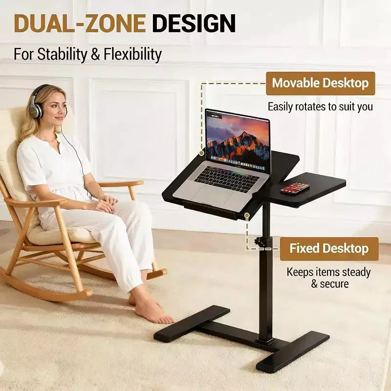 Table d'appoint pour ordinateur portable à hauteur réglable, plateau inclinable, table mobile, cadre en métal robuste, convient pour la maison, le bureau, le canapé ou l'hôpital