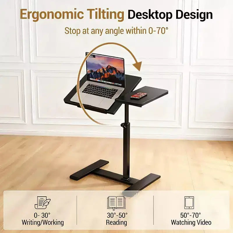 Table d'appoint pour ordinateur portable à hauteur réglable, plateau inclinable, table mobile, cadre en métal robuste, convient pour la maison, le bureau, le canapé ou l'hôpital