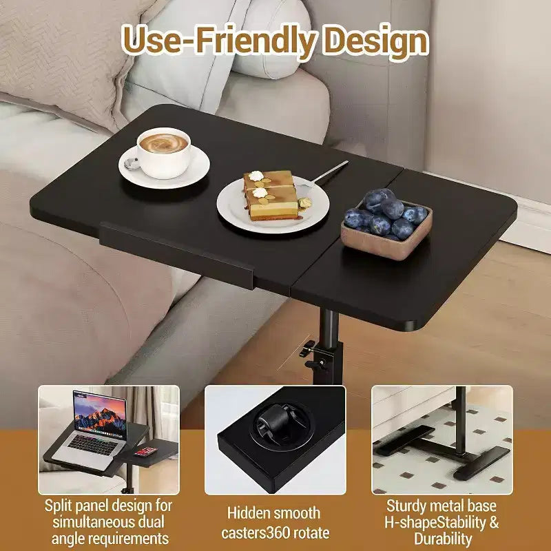 Table d'appoint pour ordinateur portable à hauteur réglable, plateau inclinable, table mobile, cadre en métal robuste, convient pour la maison, le bureau, le canapé ou l'hôpital