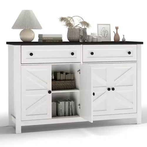 AEELLEEA 55.1in White Sideboard Buffet - Modern Farmhouse Storage Cabinet with Drawers/Doors (Coffee Bar Compatible)