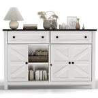 AEELLEEA Buffet/Bahut Blanc 140cm - Meuble de Rangement Moderne de Style Ferme avec Tiroirs/Portes (Compatible Bar à Café)
