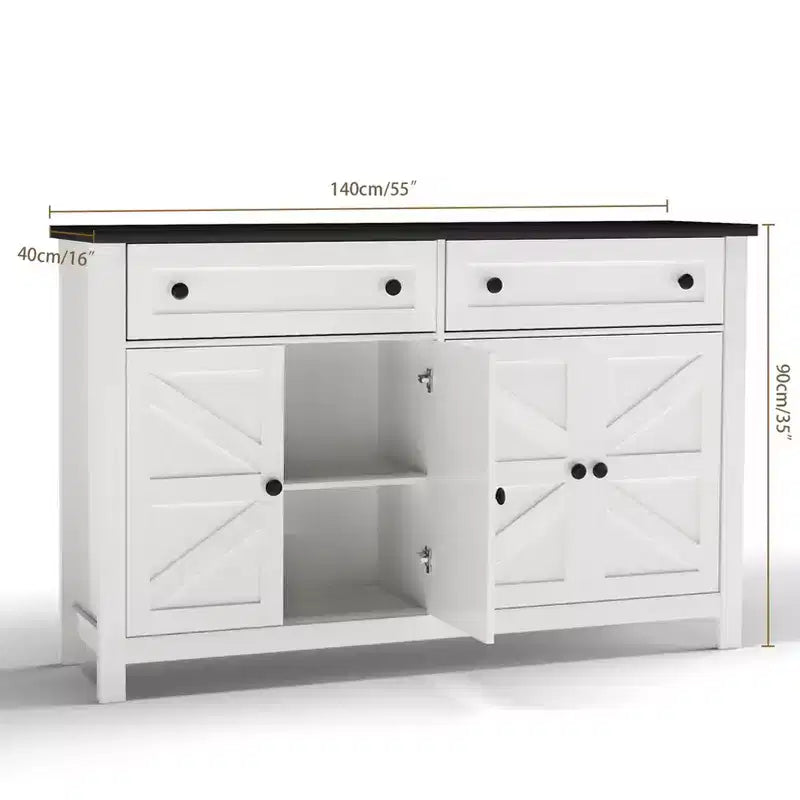 AEELLEEA Buffet/Bahut Blanc 140cm - Meuble de Rangement Moderne de Style Ferme avec Tiroirs/Portes (Compatible Bar à Café)