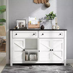 AEELLEEA Buffet/Bahut Blanc 140cm - Meuble de Rangement Moderne de Style Ferme avec Tiroirs/Portes (Compatible Bar à Café)