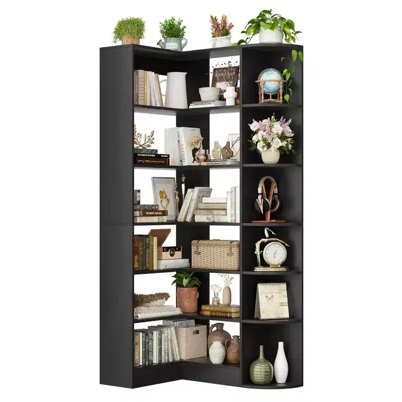 Besiost 71, étagère d'angle à 6 niveaux avec rangement ouvert, étagères de présentation en bois pour chambre à coucher