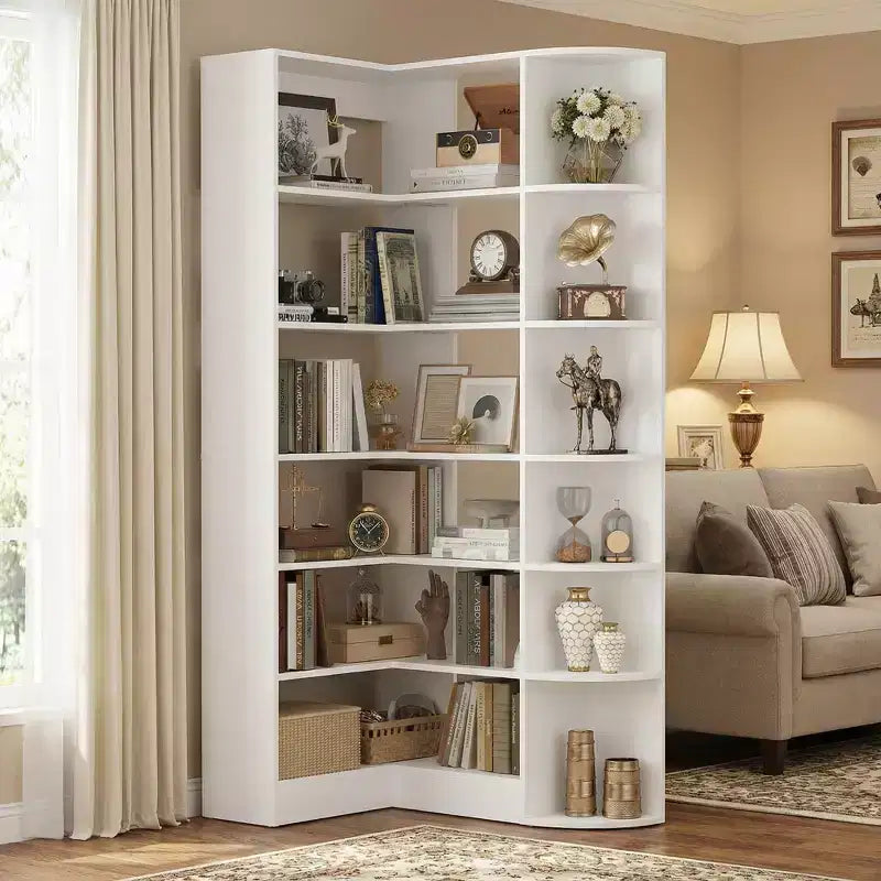 Besiost 71, étagère d'angle à 6 niveaux avec rangement ouvert, étagères de présentation en bois pour chambre à coucher