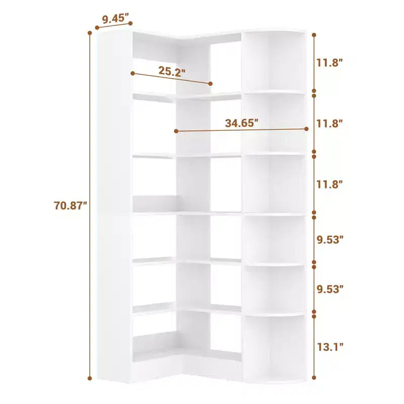 Besiost 71, étagère d'angle à 6 niveaux avec rangement ouvert, étagères de présentation en bois pour chambre à coucher