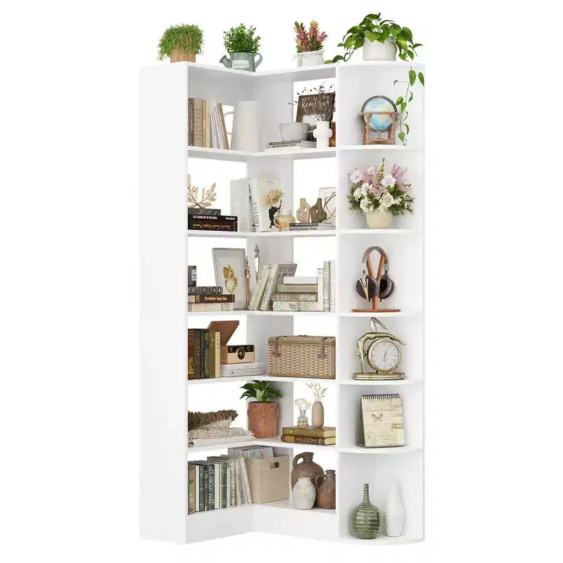 Besiost 71, étagère d'angle à 6 niveaux avec rangement ouvert, étagères de présentation en bois pour chambre à coucher