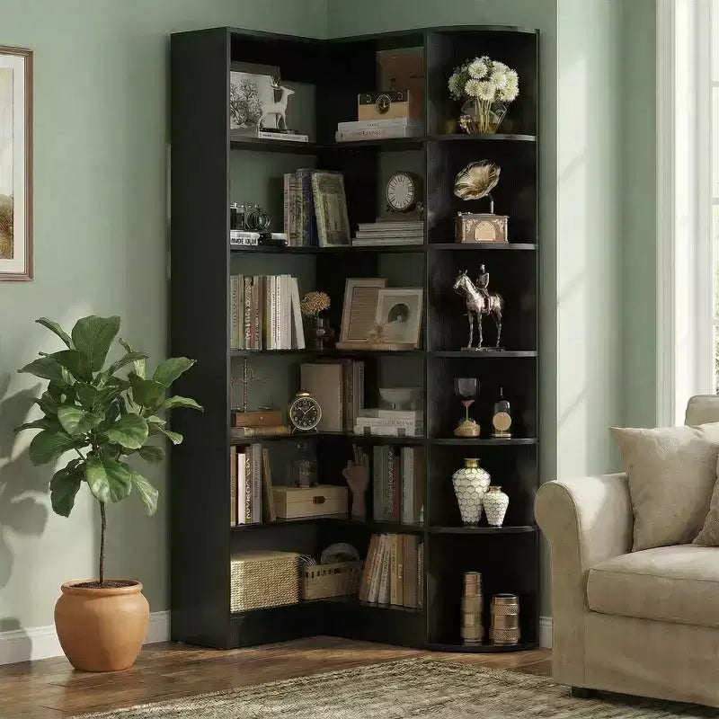 Besiost 71, étagère d'angle à 6 niveaux avec rangement ouvert, étagères de présentation en bois pour chambre à coucher