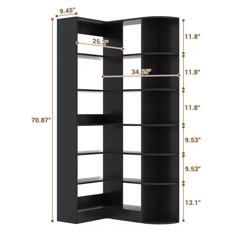 Besiost 71, étagère d'angle à 6 niveaux avec rangement ouvert, étagères de présentation en bois pour chambre à coucher