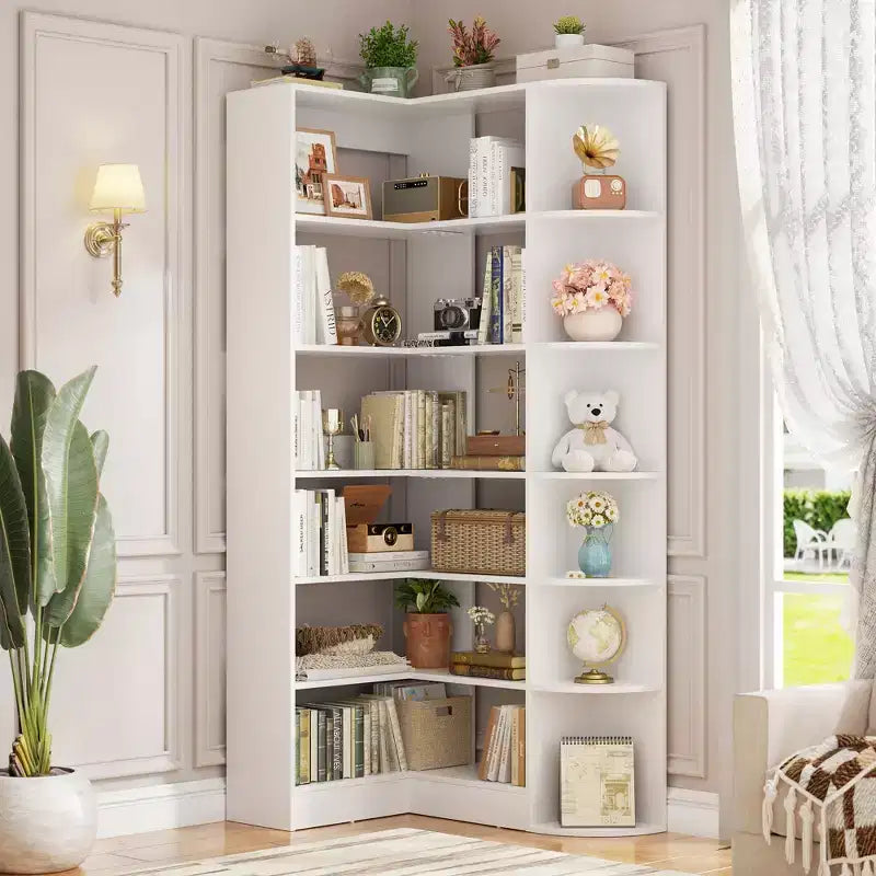 Besiost 71, étagère d'angle à 6 niveaux avec rangement ouvert, étagères de présentation en bois pour chambre à coucher