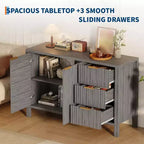 Buffet-Bahut cannelé de 46,5 po, Meuble d'appoint pour bar à café avec 3 tiroirs, Meuble TV console multimédia en bois, Armoire de sol