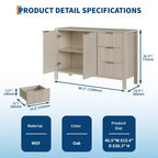 Buffet-Bahut cannelé de 46,5 po, Meuble d'appoint pour bar à café avec 3 tiroirs, Meuble TV console multimédia en bois, Armoire de sol