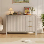 Buffet-Bahut cannelé de 46,5 po, Meuble d'appoint pour bar à café avec 3 tiroirs, Meuble TV console multimédia en bois, Armoire de sol