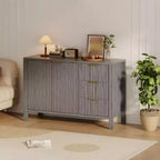 Buffet-Bahut cannelé de 46,5 po, Meuble d'appoint pour bar à café avec 3 tiroirs, Meuble TV console multimédia en bois, Armoire de sol
