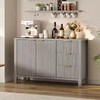 Buffet-Bahut cannelé de 46,5 po, Meuble d'appoint pour bar à café avec 3 tiroirs, Meuble TV console multimédia en bois, Armoire de sol