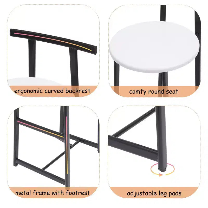 Tabourets de bar à hauteur de comptoir TUYOHW, lot de 3, chaises de bar avec dossier ergonomique et base en acier, chaises sans accoudoirs pour îlot de cuisine, bar de maison, salle à manger