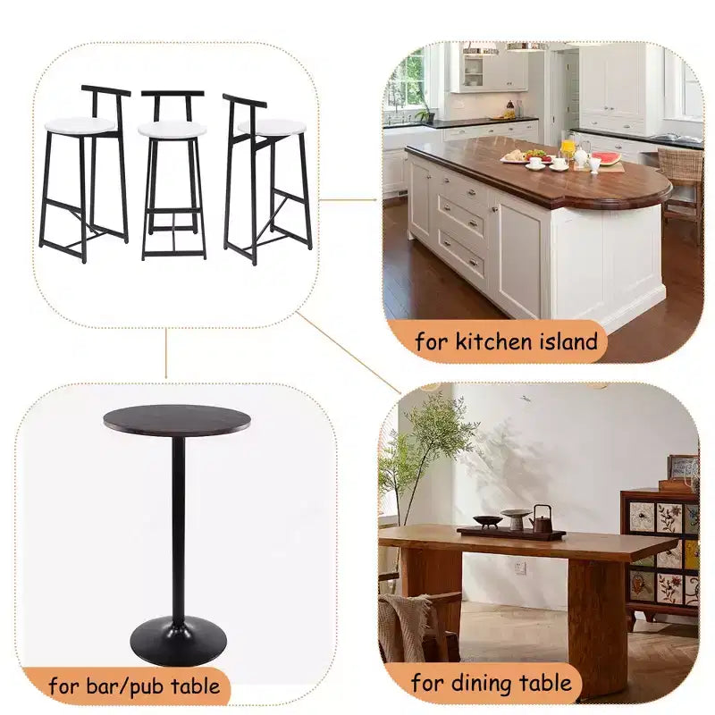 Tabourets de bar à hauteur de comptoir TUYOHW, lot de 3, chaises de bar avec dossier ergonomique et base en acier, chaises sans accoudoirs pour îlot de cuisine, bar de maison, salle à manger